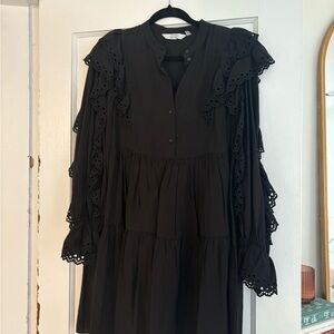& Other Stories Black Eyelet Ruffle Mini Dress